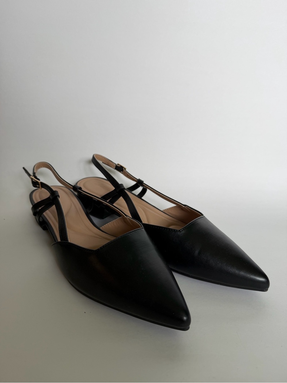 Classic Black Pointed Slingback Flats